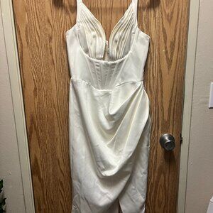 House of CB Faye Satin Corset Midi Dress in Ivory